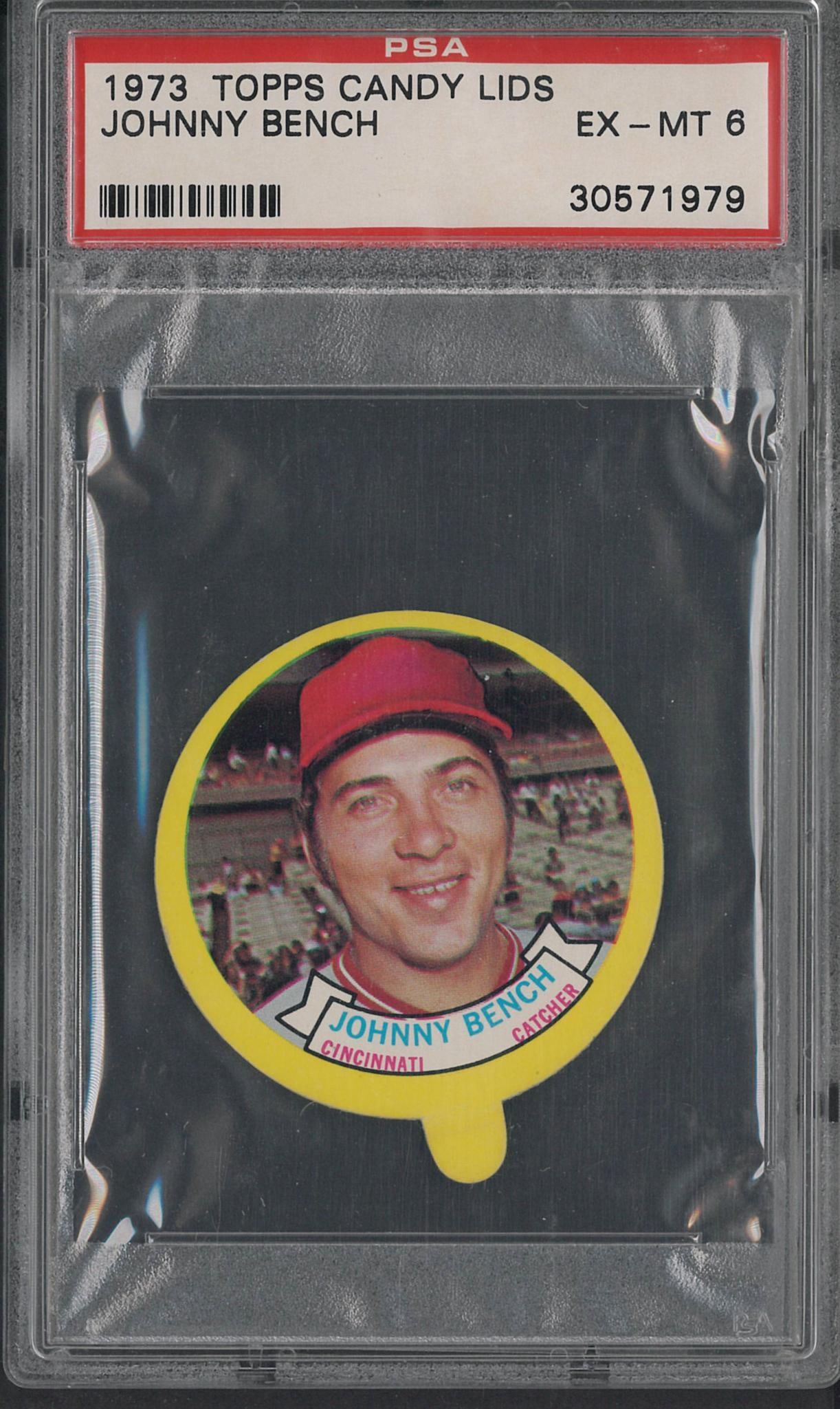 1973 Topps Candy Lids Johnny Bench: 1973 Topps Candy Lids Johnny Bench -PSA EX-MT 6