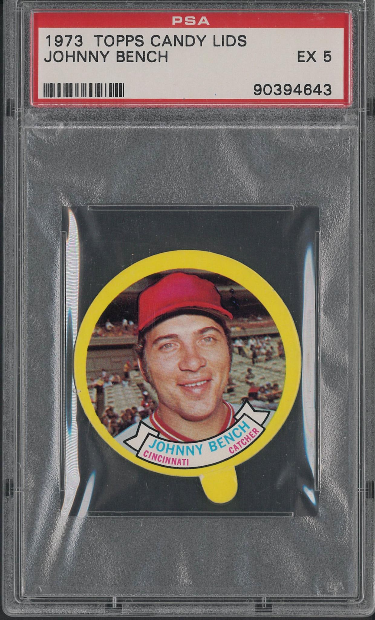 1973 Topps Candy Lids Johnny Bench: 1973 Topps Candy Lids Johnny Bench -PSA EX 5