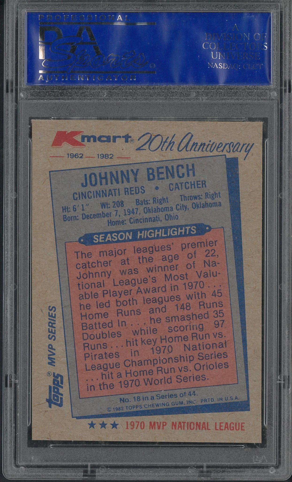 1982 K-Mart #18 Johnny Bench - 2
