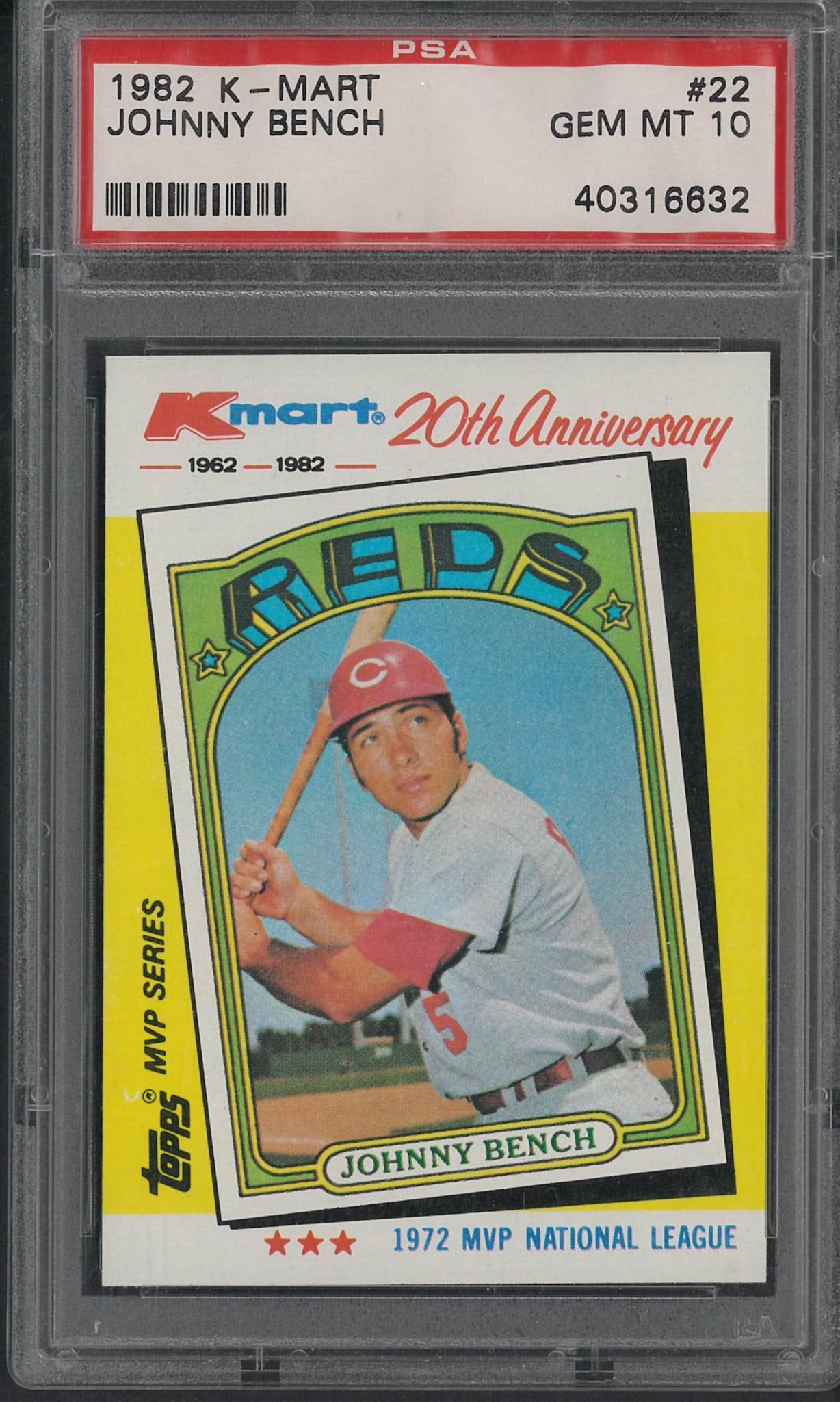 1982 K-Mart #22 Johnny Bench: 1982 K-Mart #22 Johnny Bench -PSA Gem MT 10