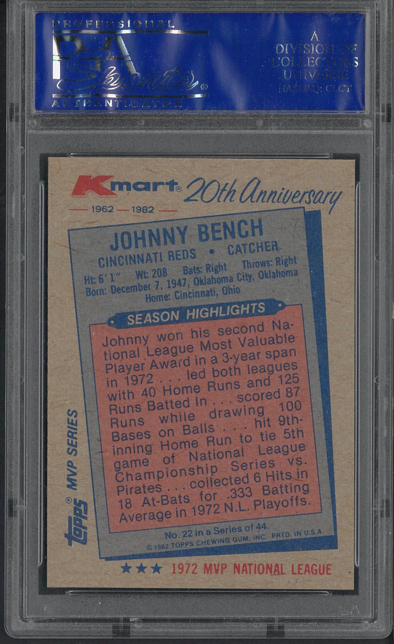1982 K-Mart #22 Johnny Bench - 2