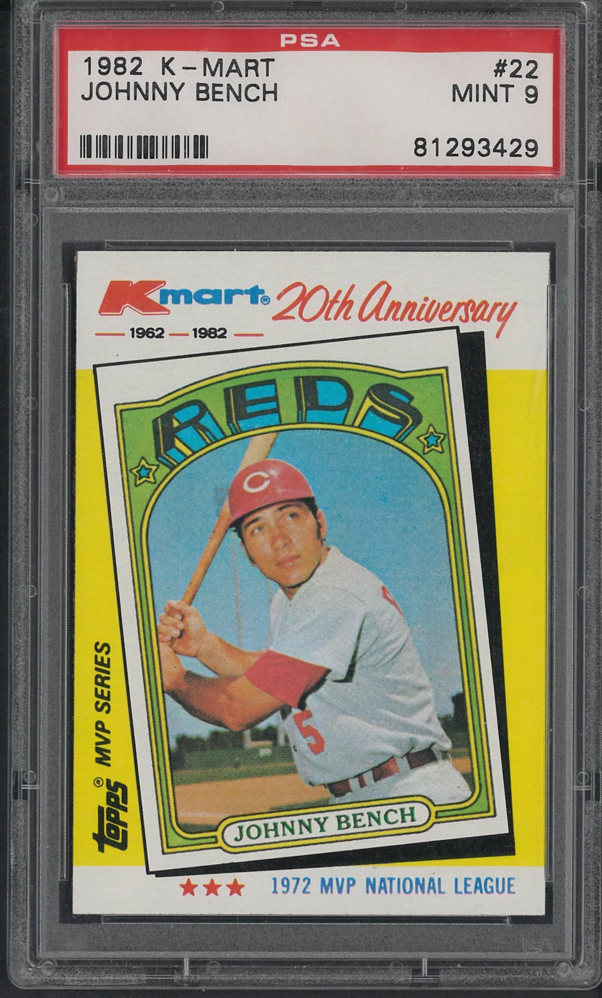 1982 K-Mart #22 Johnny Bench: 1982 K-Mart #22 Johnny Bench -PSA Mint 9