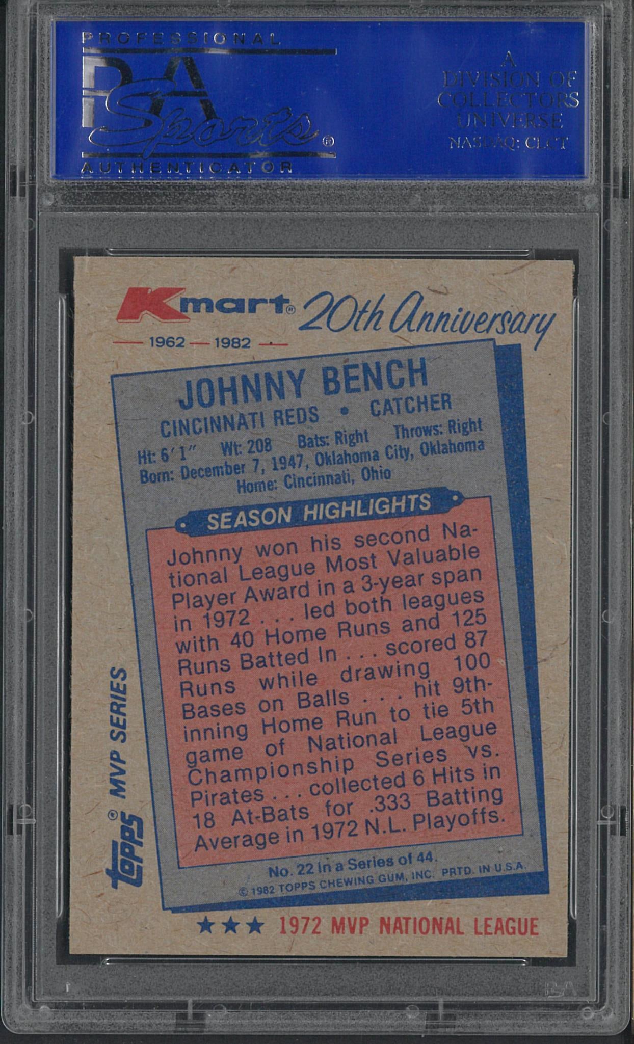 1982 K-Mart #22 Johnny Bench - 2