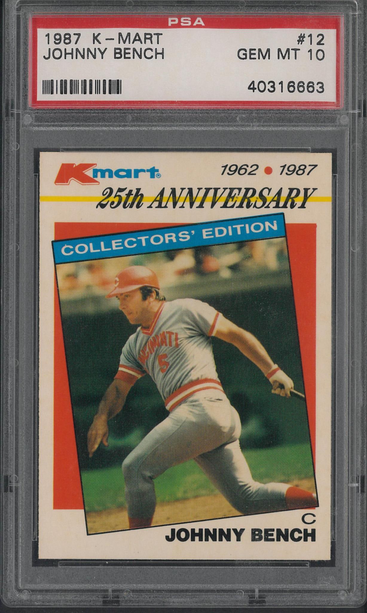 1987 K-Mart #12 Johnny Bench: 1987 K-Mart #12 Johnny Bench -PSA Gem MT 10