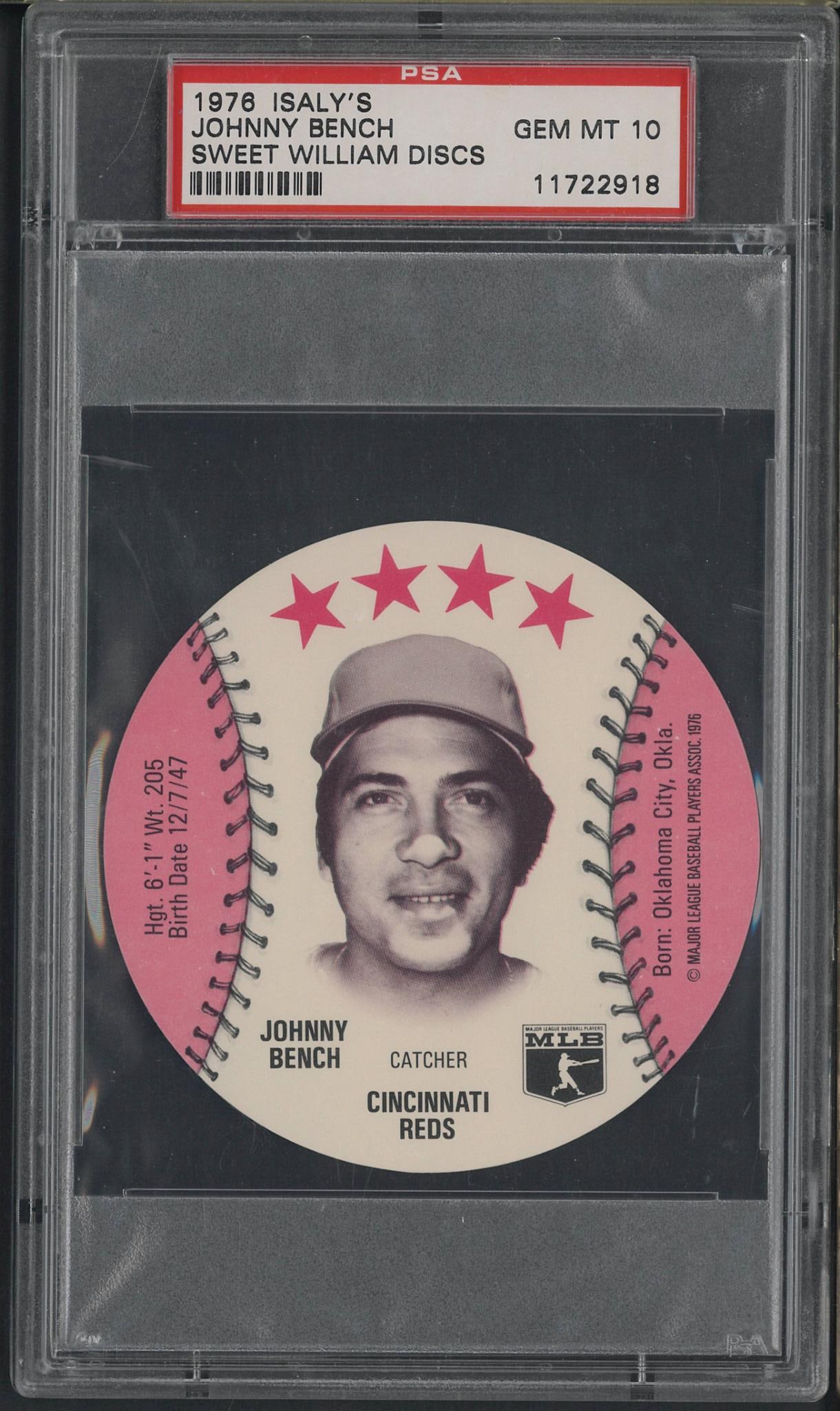 1976 Isaly's and Sweet William Restaurants Johnny Bench Disc: 1976 Isaly's and Sweet William Restaurants Johnny Bench Disc -PSA Gem MT 10