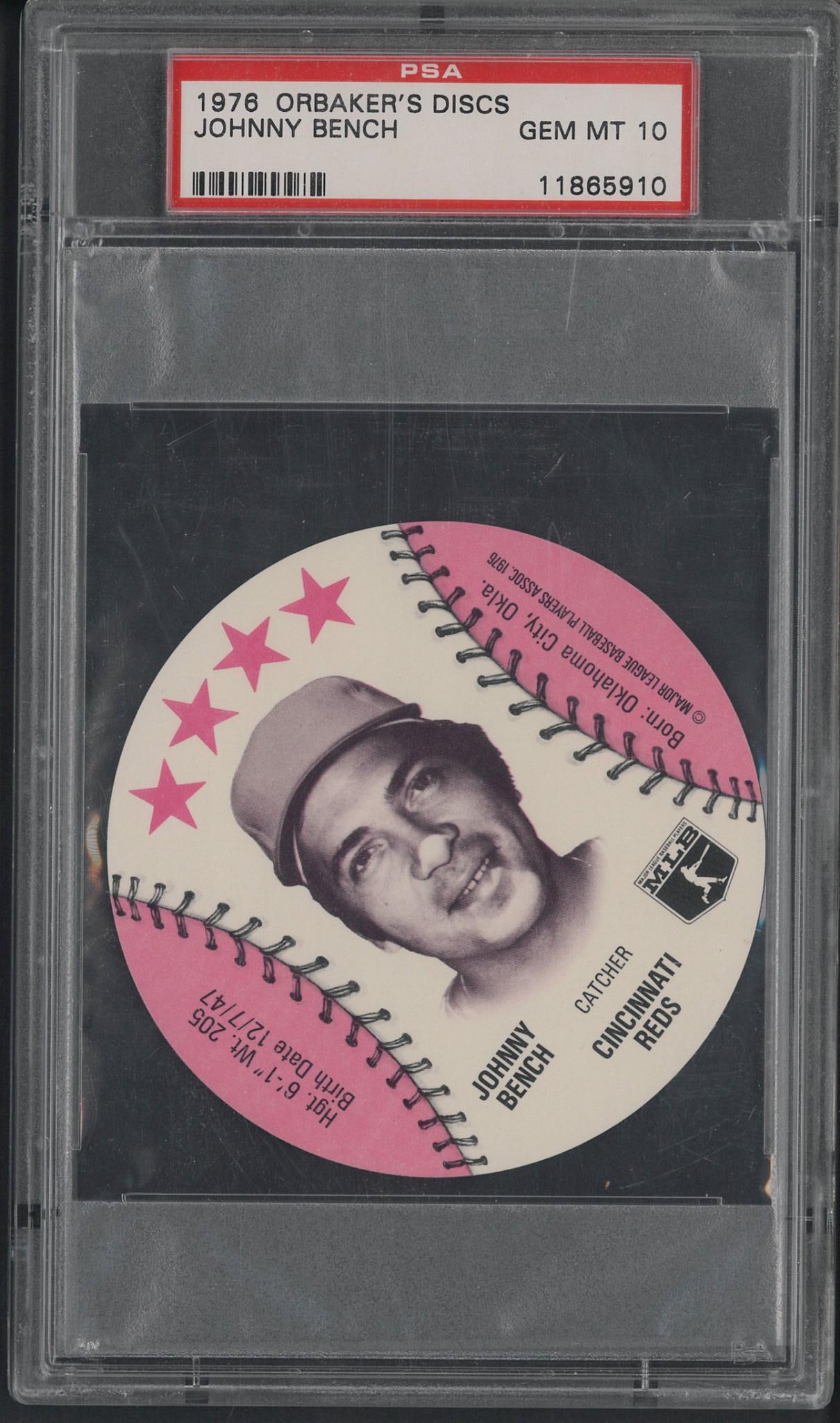 1976 Orbaker's Food and Ice Cream Johnny Bench Disc: 1976 Orbaker's Food and Ice Cream Johnny Bench Disc -PSA Gem MT 10