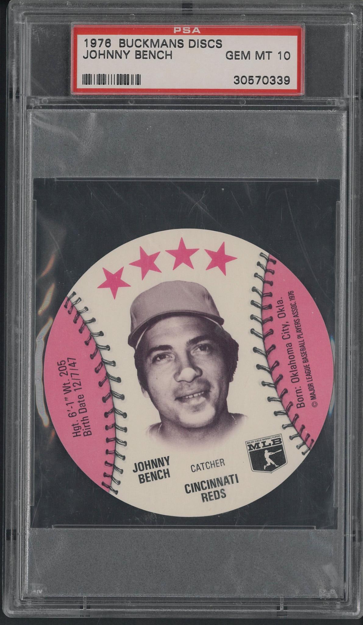 1976 Buckmans Ice Cream Village Johnny Bench Disc: 1976 Buckmans Ice Cream Village Johnny Bench Disc -PSA Gem MT 10