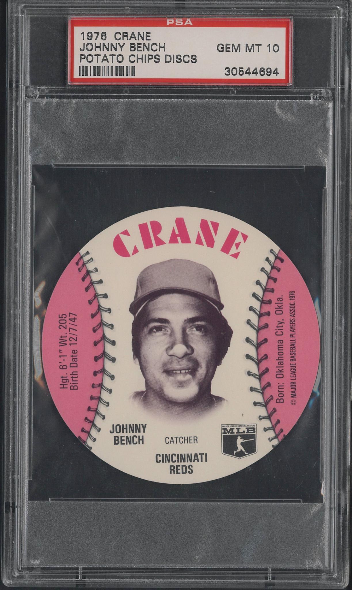 1976 Crane Potato Chips Johnny Bench Disc: 1976 Crane Potato Chips Johnny Bench Disc -PSA Gem MT 10
