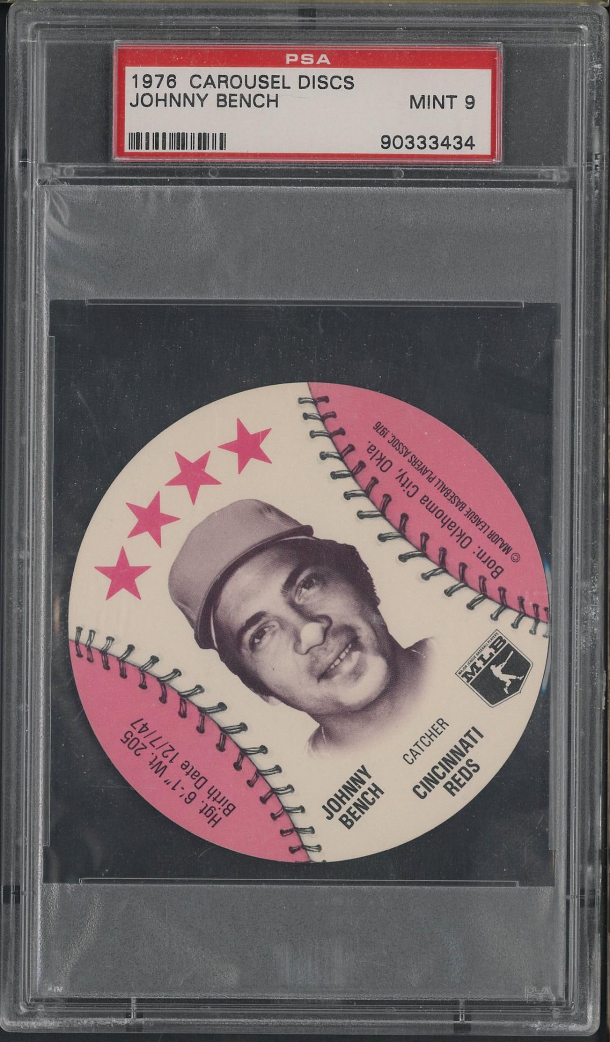 1976 Carousel Snack Bars Johnny Bench Disc: 1976 Carousel Snack Bars Johnny Bench Disc -PSA Mint 9