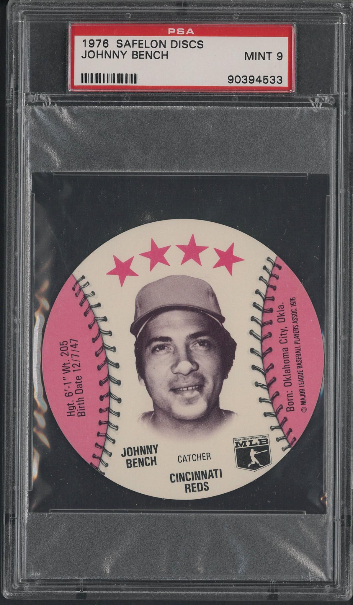 1976 Safelon Corporation Johnny Bench Disc: 1976 Safelon Corporation Johnny Bench Disc -PSA Mint 9
