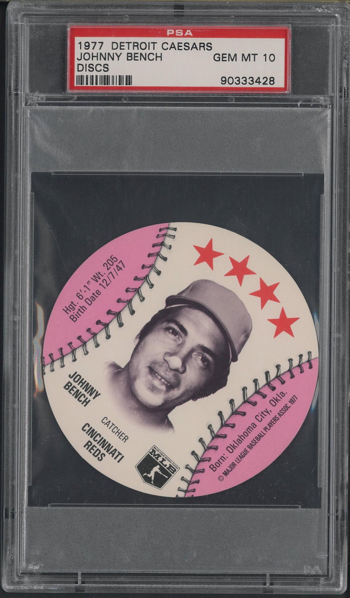 1977 Detroit Caesars Johnny Bench Disc: 1977 Detroit Caesars Johnny Bench Disc -PSA Gem MT 10
