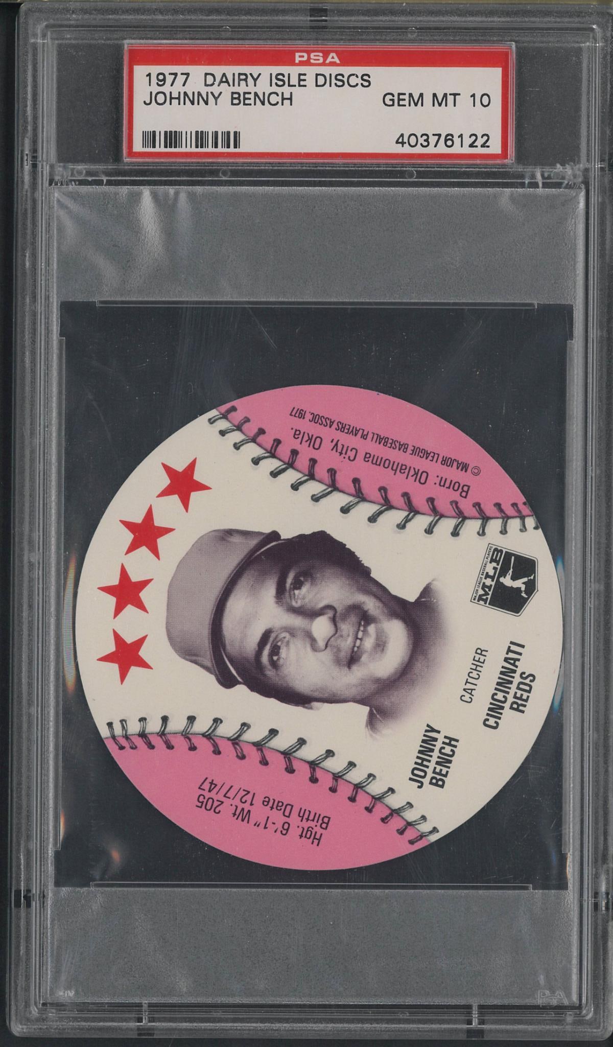 1977 Dairy Isle Johnny Bench Disc: 1977 Dairy Isle Johnny Bench Disc -PSA Gem MT 10