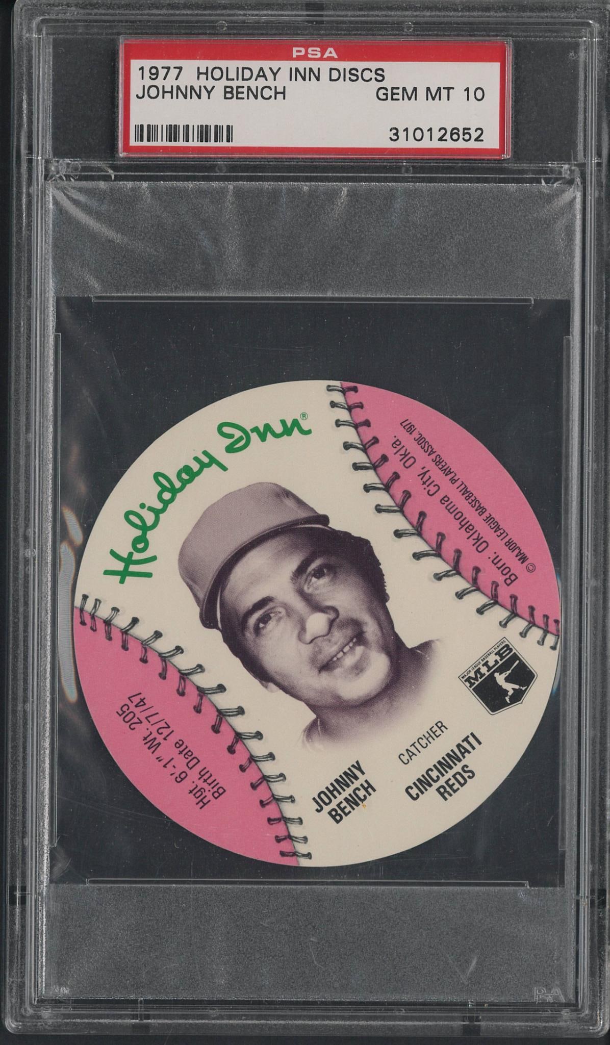 1977 Holiday Inn Johnny Bench Disc: 1977 Holiday Inn Johnny Bench Disc -PSA Gem MT 10