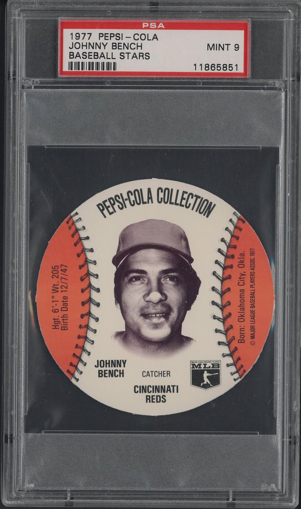 1977 Pepsi-Cola Johnny Bench Disc: 1977 Pepsi-Cola Johnny Bench Disc -PSA Mint 9