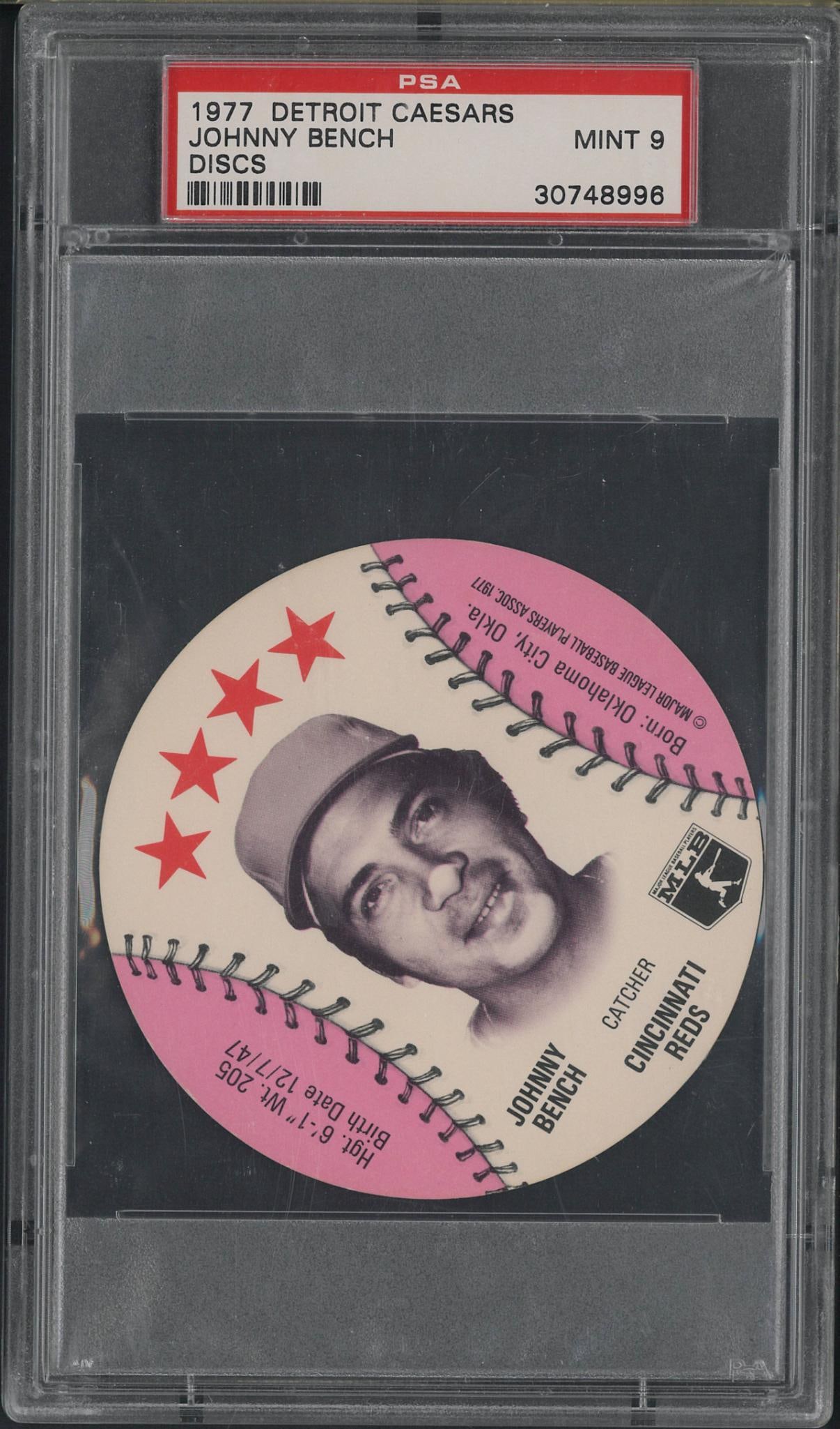 1977 Detroit Caesars Johnny Bench Disc: 1977 Detroit Caesars Johnny Bench Disc -PSA Mint 9
