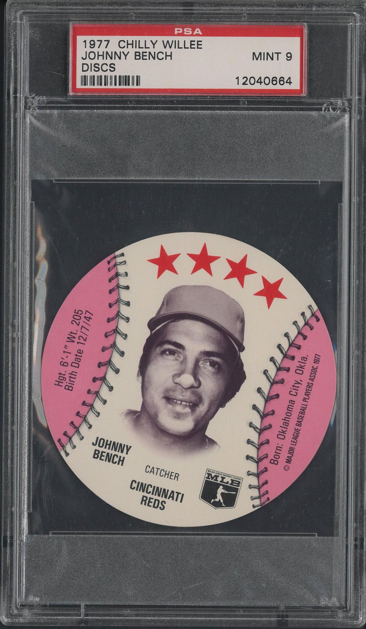 1977 Chilly Willie Frozen Drinks Johnny Bench Disc: 1977 Chilly Willie Frozen Drinks Johnny Bench Disc -PSA Mint 9