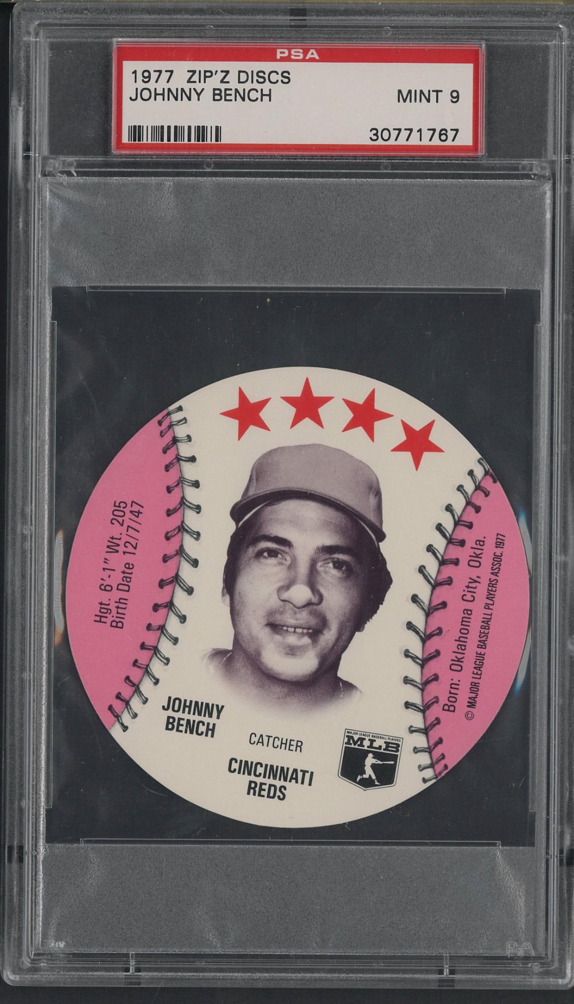 1977 Zip'z Johnny Bench Disc: 1977 Zip'z Johnny Bench Disc -PSA Mint 9