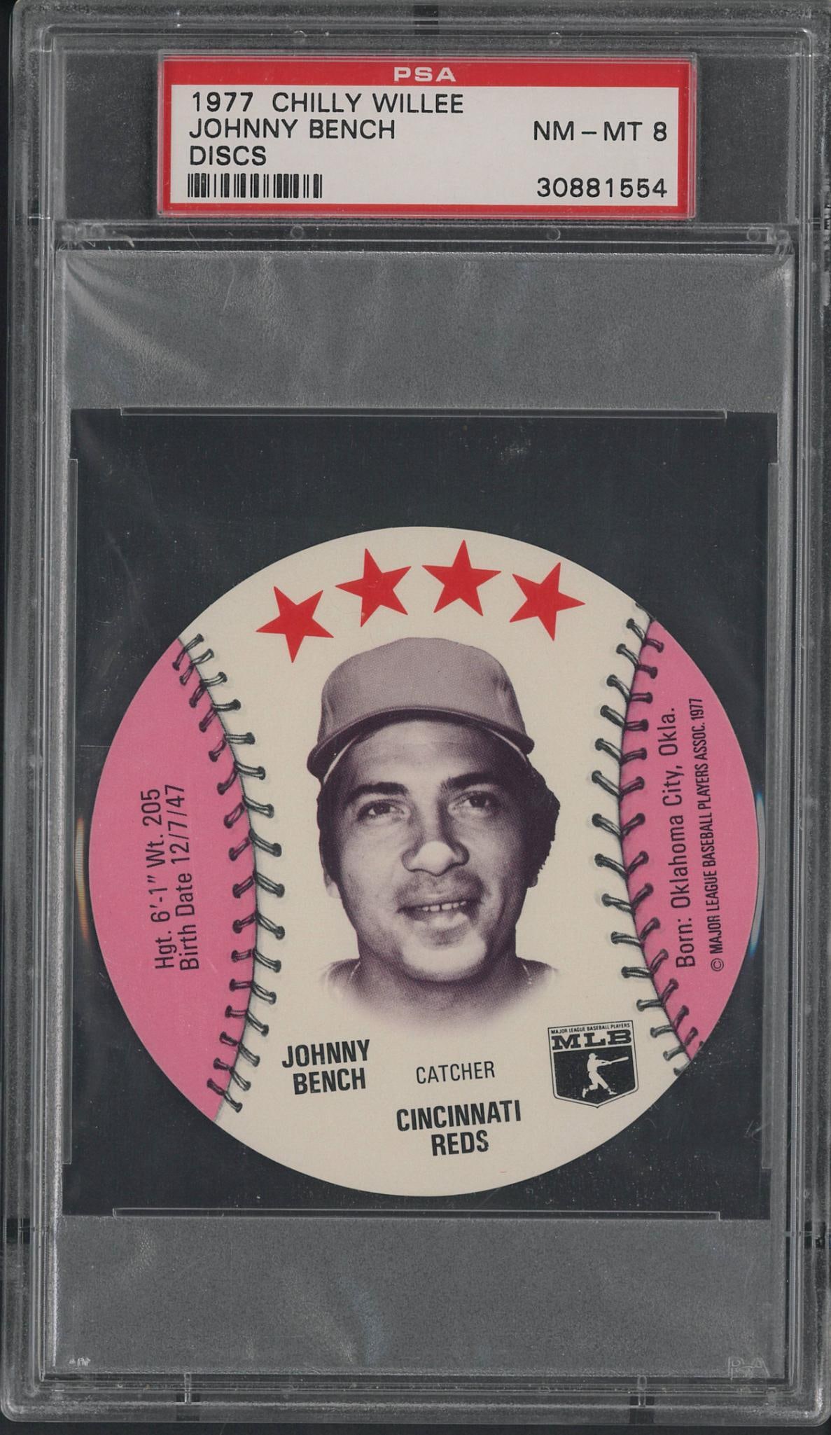 1977 Chilly Willie Frozen Drinks Johnny Bench Disc: 1977 Chilly Willie Frozen Drinks Johnny Bench Disc -PSA NM-MT 8