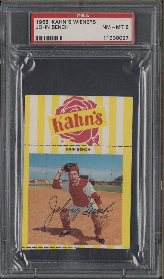 1968 Kahn's Wieners Johnny Bench: 1968 Kahn's Wieners Johnny Bench -PSA NM-MT 8