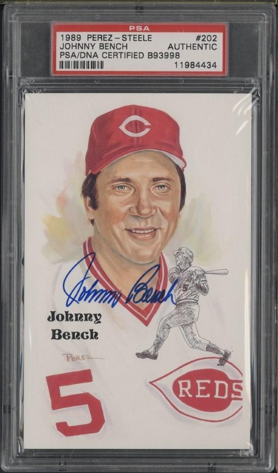 1989 Perez-Steele #202 Johnny Bench Autographed Postcard (1 of 2)