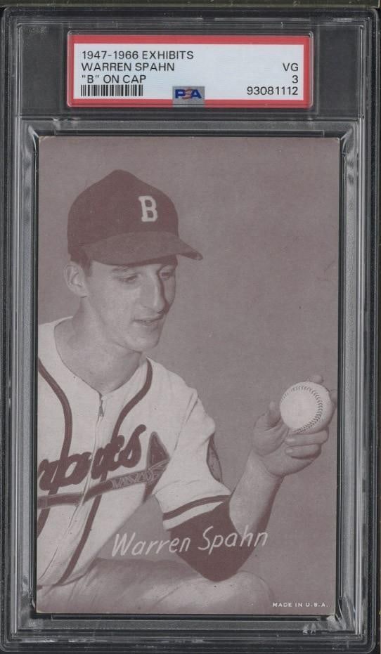 1947-66 Exhibits Warren Spahn, "B" on cap (1 of 2)