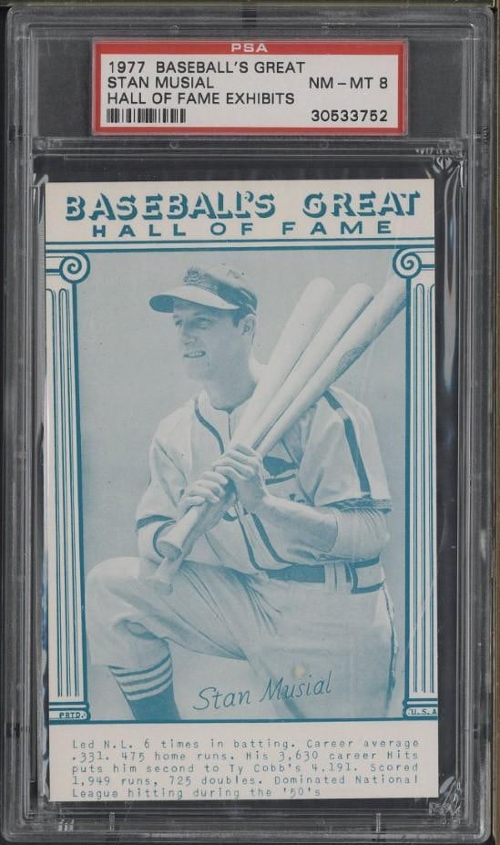 1977 Exhibits HOF Stan Musial: 1977 Exhibits HOF Stan Musial -PSA NM-MT 8