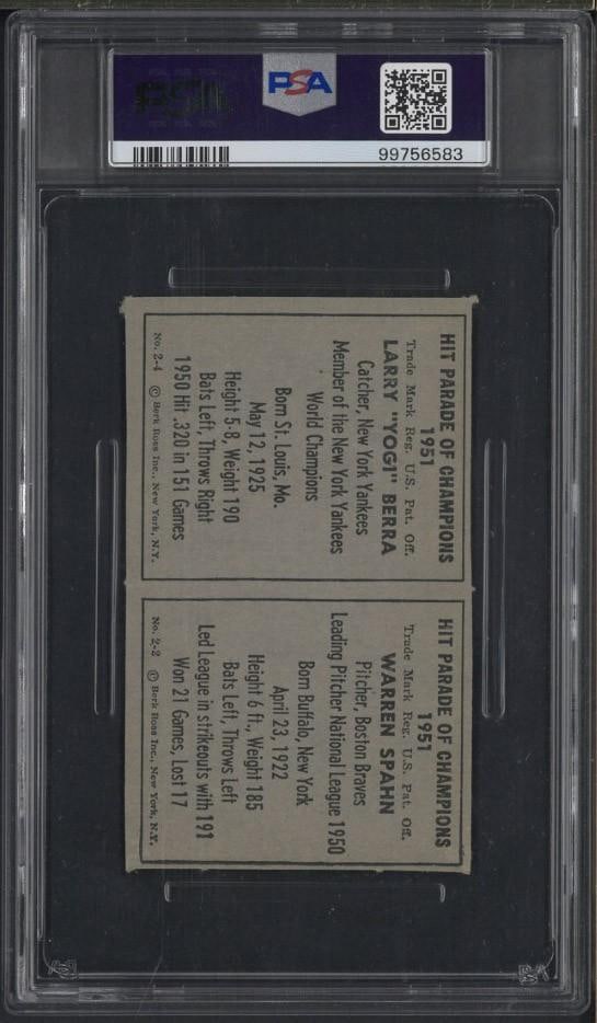 1951 Berk Ross Doubles Warren Spahn/Yogi Berra - 2