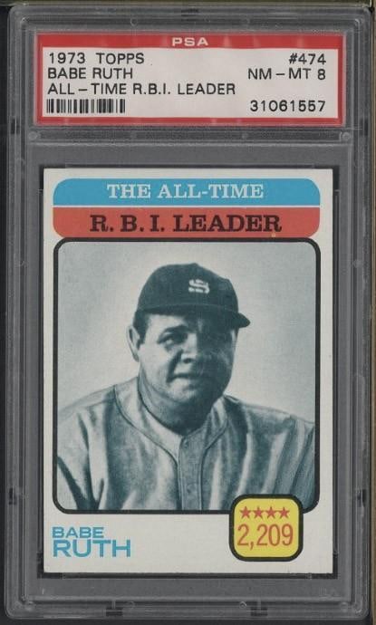 1973 Topps All Time RBI Leader #474 Babe Ruth: 1973 Topps All Time RBI Leader #474 Babe Ruth -PSA NM-MT 8
