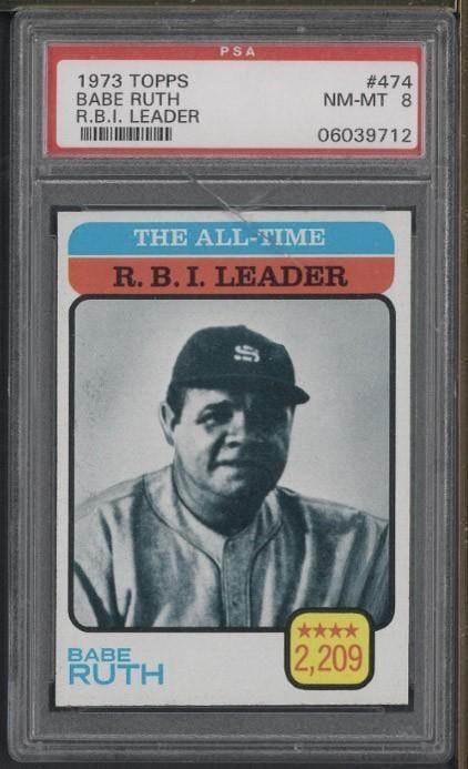 1973 Topps All Time RBI Leader #474 Babe Ruth: 1973 Topps All Time RBI Leader #474 Babe Ruth -PSA NM-MT 8