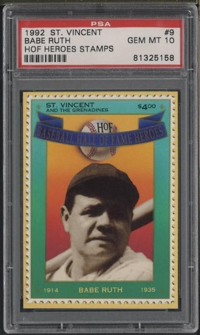 1992 St. Vincent #9 Babe Ruth: 1992 St. Vincent #9 Babe Ruth -PSA Gem MT 10