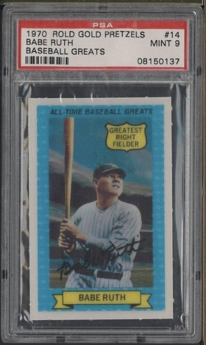 1970 Rold Gold Pretzels #14 Babe Ruth: 1970 Rold Gold Pretzels #14 Babe Ruth -PSA Mint 9