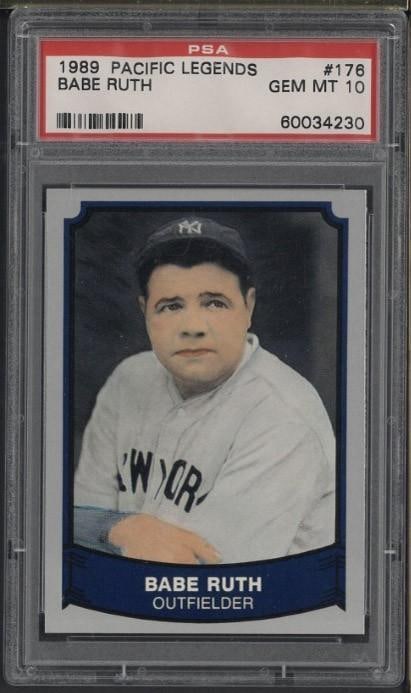 1988 Pacific Legends #176 Babe Ruth: 1988 Pacific Legends #176 Babe Ruth -PSA Gem MT 10