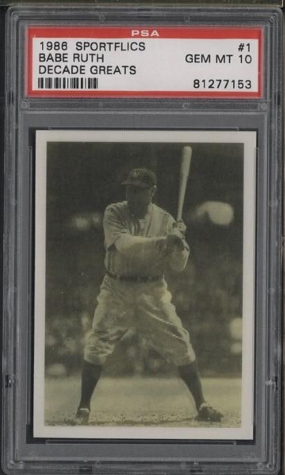 1986 Sportflics Decade Greats #1 Babe Ruth: 1986 Sportflics Decade Greats #1 Babe Ruth -PSA Gem MT 10