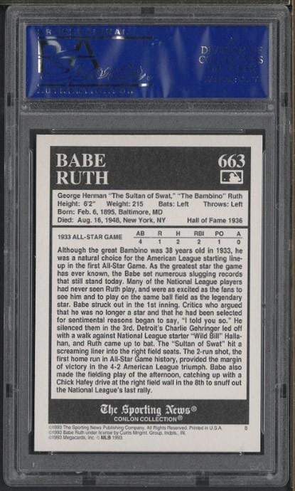 1993 Conlon Collection #663 Babe Ruth - 2