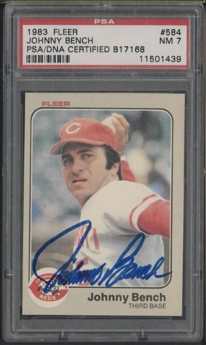 1983 Fleer #584 Johnny Bench Autographed: 1983 Fleer #584 Johnny Bench Autographed -PSA NM 7