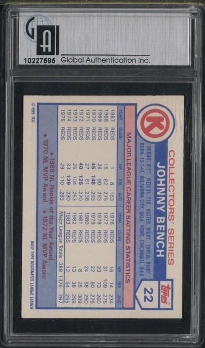 1985 Circle K #22 Johnny Bench Autographed - 2