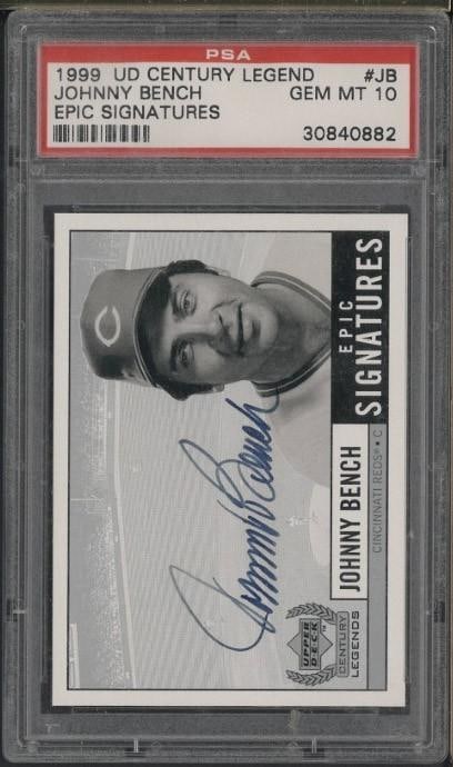 1999 Upper Deck Epic Signatures #JB Johnny Bench Autographed: 1999 Upper Deck Epic Signatures #JB Johnny Bench Autographed -PSA Gem MT 10