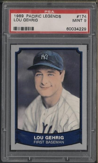 1989 Pacific Legends #174 Lou Gehrig: 1989 Pacific Legends #174 Lou Gehrig -PSA Mint 9