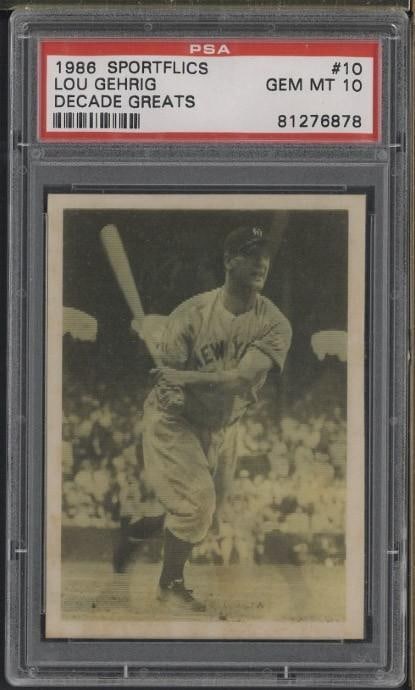 1986 Sportflics Decade Greats #10 Lou Gehrig: 1986 Sportflics Decade Greats #10 Lou Gehrig -PSA Gem MT 10