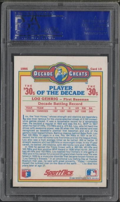 1986 Sportflics Decade Greats #10 Lou Gehrig - 2