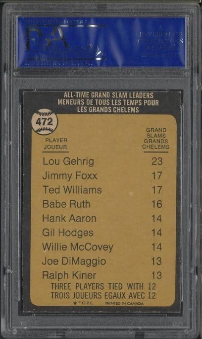 1973 O-Pee-Chee All Time Grand Slam Leader #472 Lou Gehrig - 2