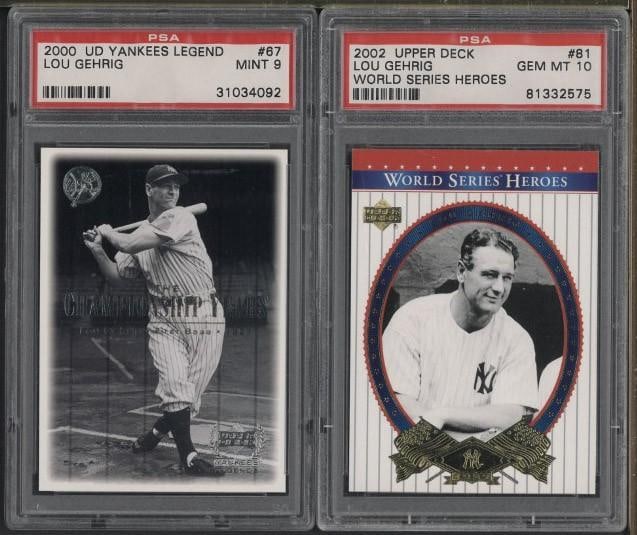 (2) Lou Gehrig Cards: (2) Lou Gehrig Cards -2000 Upper Deck Yankees Legend #67, PSA Mint 9 & 2002 Upper Deck World Series Heroes #81, Gem MT 10