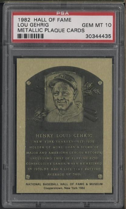 1982 Hall of Fame Lou Gehrig Metallic Plaque: 1982 Hall of Fame Lou Gehrig Metallic Plaque -PSA Gem MT 10