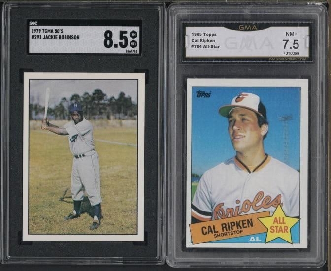 (2) Baseball Cards: (2) Baseball Cards -1979 TCMA 50's #291 Jackie Robinson, SGC NM-MT+ 8.5 & 1985 Topps All Star # 704 Cal Ripken, GMA NM+ 7.5
