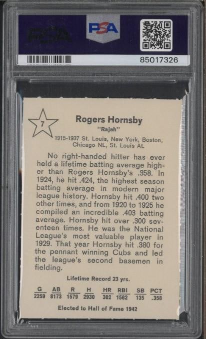 1961 Golden Press #7 Rogers Hornsby - 2