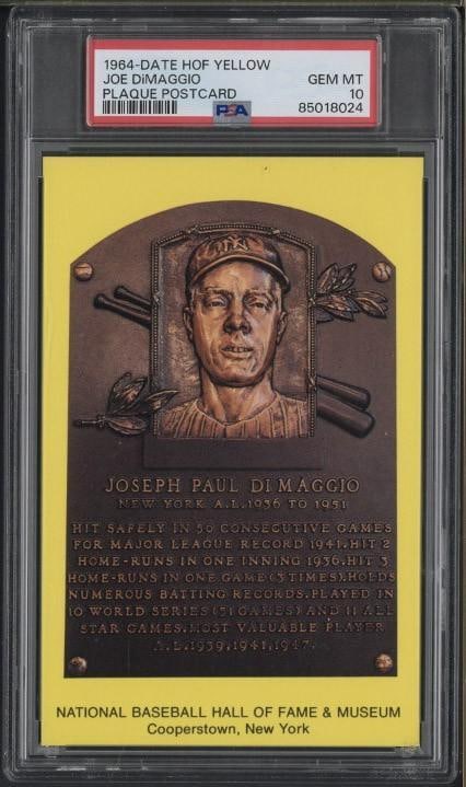 1964 Hall of Fame Joe DiMaggio Plaque Postcard: 1964 Hall of Fame Joe DiMaggio Plaque Postcard -PSA Gem MT 10