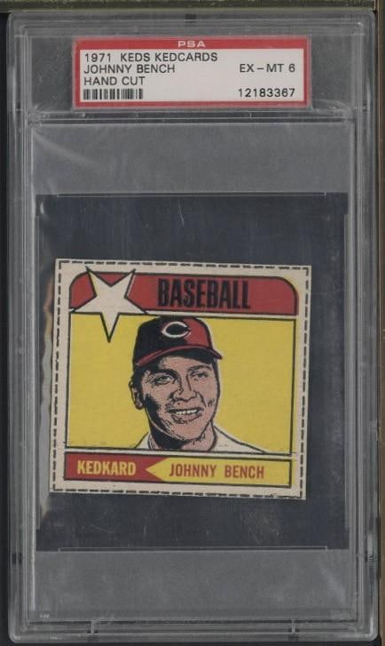 1971 Keds Ked Cards Johnny Bench Hand Cut: 1971 Keds Ked Cards Johnny Bench Hand Cut -PSA EX-MT 6
