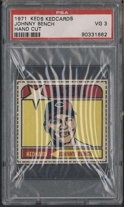 1971 Keds Ked Cards Johnny Bench Hand Cut: 1971 Keds Ked Cards Johnny Bench Hand Cut -PSA VG 3
