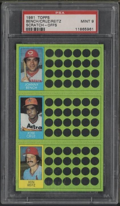1981 Topps Scratch Offs Bench/Cruz/Reitz: 1981 Topps Scratch Offs Bench/Cruz/Reitz -PSA Mint 9