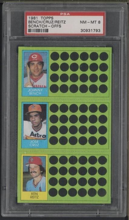 1981 Topps Scratch Offs Bench/Cruz/Reitz: 1981 Topps Scratch Offs Bench/Cruz/Reitz -PSA NM-MT 8